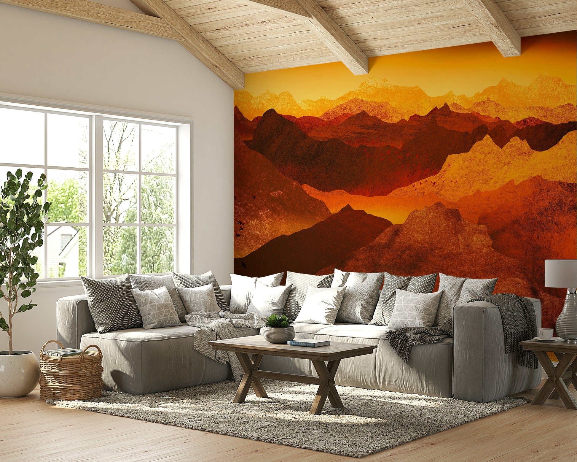 Fiery valley wallpaper with bold tones

