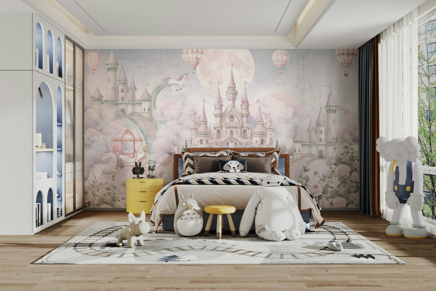 A vibrant rainbow arches across the sky.

