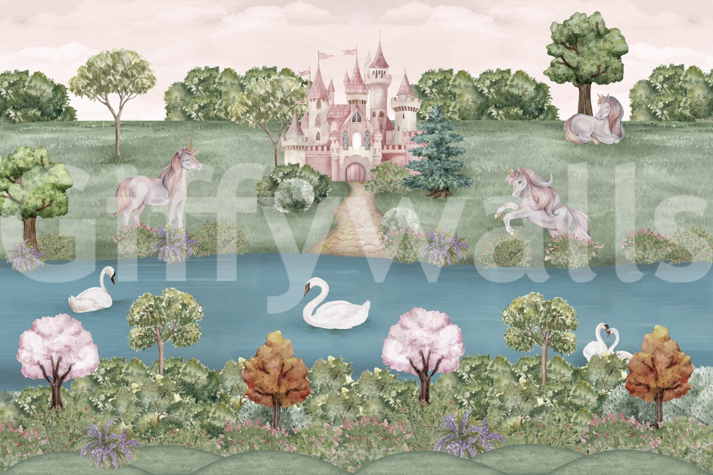 Unicorn castle dreamland, peaceful and calm

