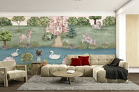 Serene castle scene with whimsical spires

