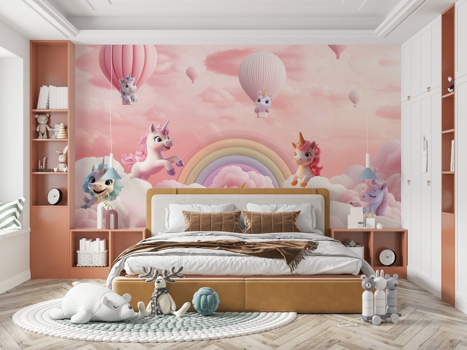 A peaceful wall mural with a magical, whimsical design.

