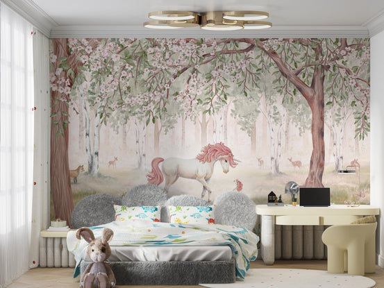 Unicorn Forest Green Wallpaper Mural KB72
