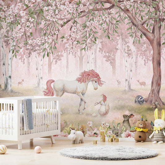 Unicorn Forest Pink Wallpaper Mural - Giffywalls KB73