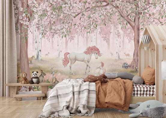 Unicorn Forest Pink Wallpaper Mural KB73
