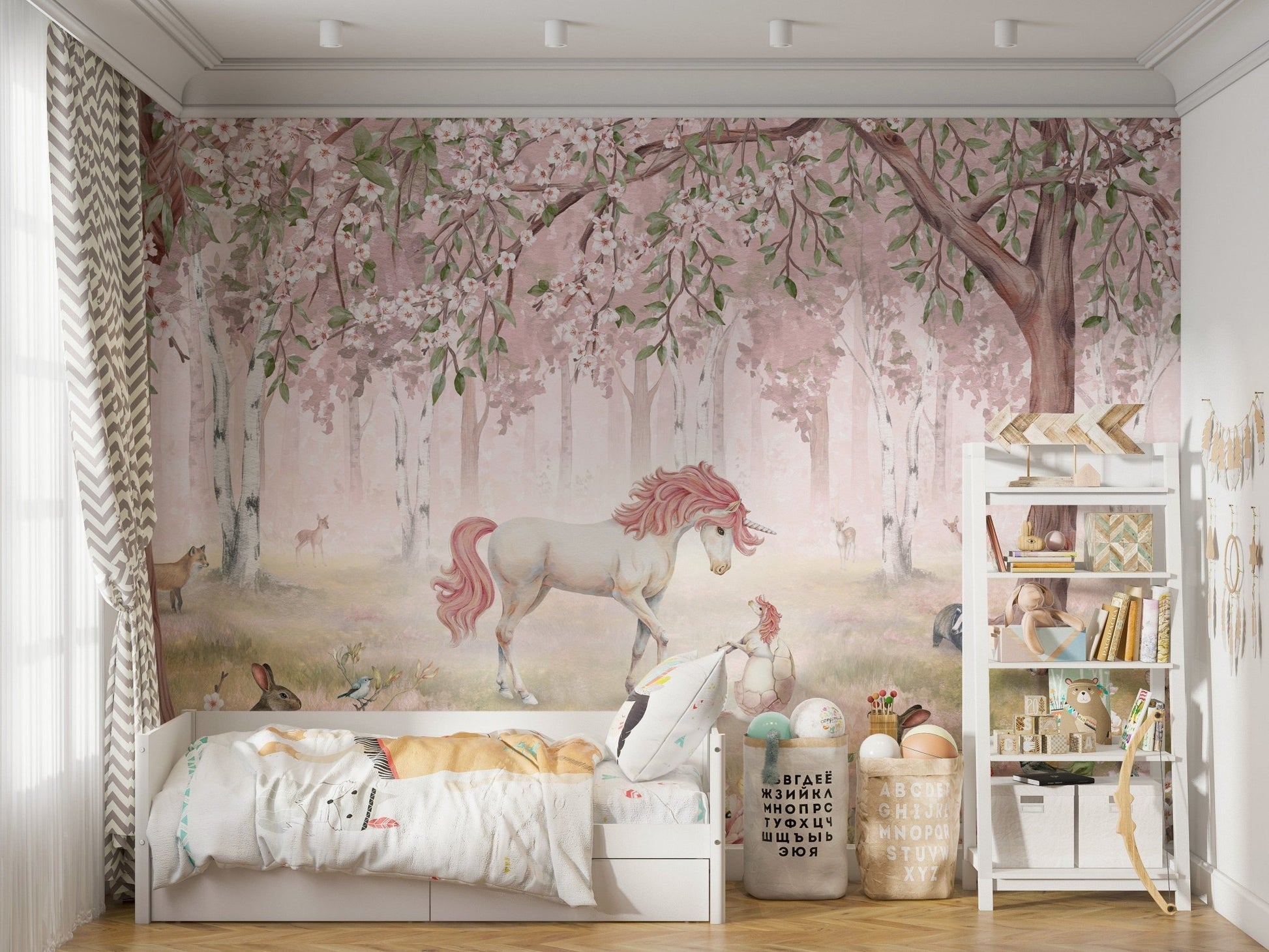 Unicorn Forest Pink Wallpaper Mural - Giffywalls