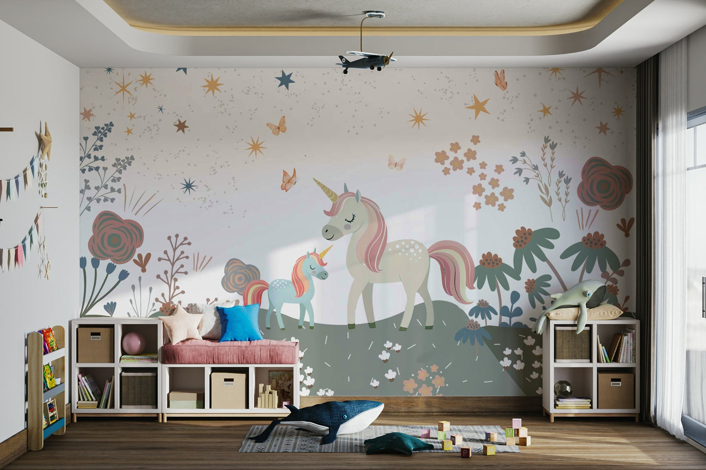 The ground is a lush, vibrant green.

