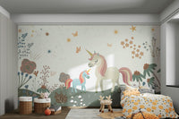 The unicorn has a peaceful, friendly expression.

