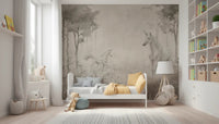 Unicorns in a Magical Dreamy Forest Natural Wall Mural in a soft kids bedroom