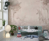Unicorns in a Magical Dreamy Forest Shell Wall Mural suits a calm toddler bedroom