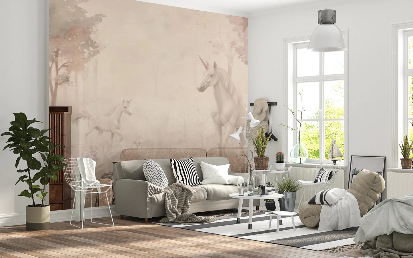 Unicorns in a Magical Dreamy Forest Shell Wall Mural works beautifully in a Living 