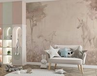 Unicorns in a Magical Dreamy Forest Shell Wall Mural creates a dreamy kids space
