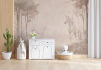 This nursery corner features Unicorns in a Magical Dreamy Forest Shell Wall Mural