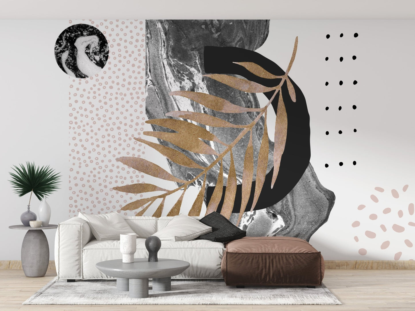 Decorative marble mural with monochrome effect
