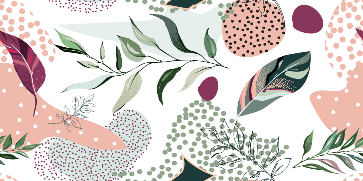 Botanical Pattern Abstract Leaves Wallpaper Mural in your room — zoomed