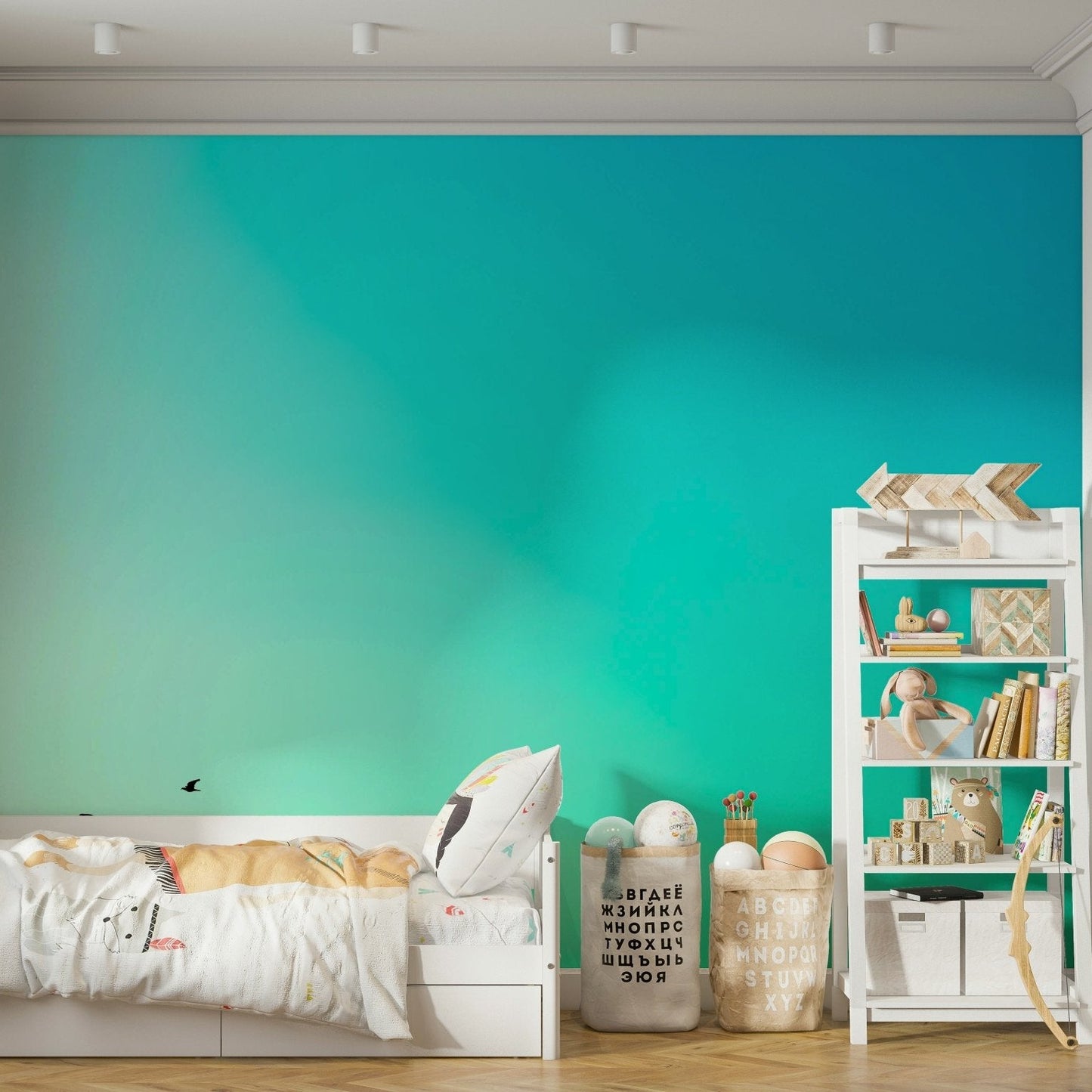 A peaceful flowing lines mural on decorative wallpaper., GD4885