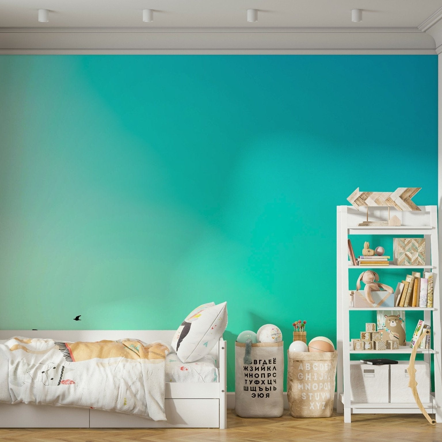 A peaceful flowing lines mural on decorative wallpaper., GD4885
