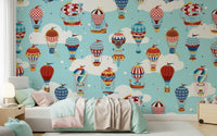 A serene subtle pattern wall mural of floating balloons.