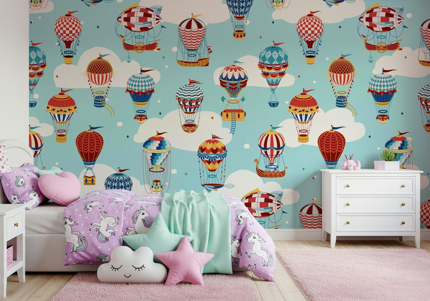 A beautiful modern art wall mural of delicate shapes.