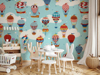 A peaceful open sky mural on decorative wallpaper.