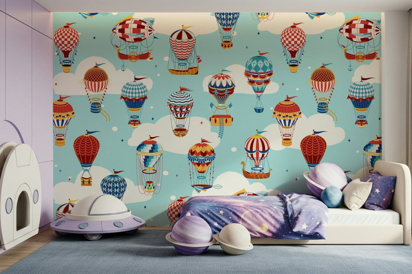 A calming abstract design wallpaper mural that defines a space.