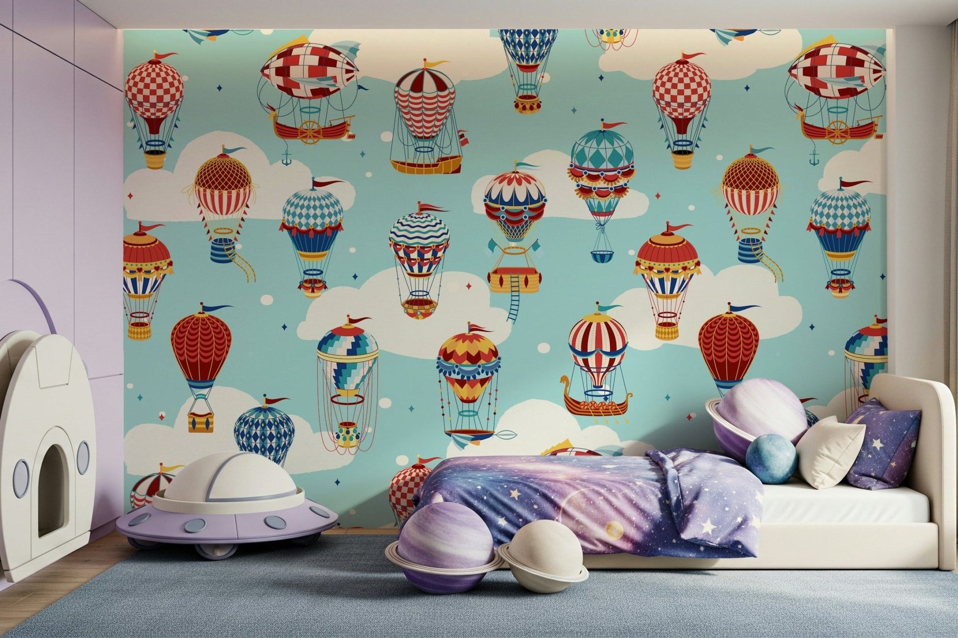 A calming abstract design wallpaper mural that defines a space.