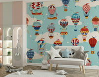 A graceful subtle balloon wall mural in cool, tranquil tones.