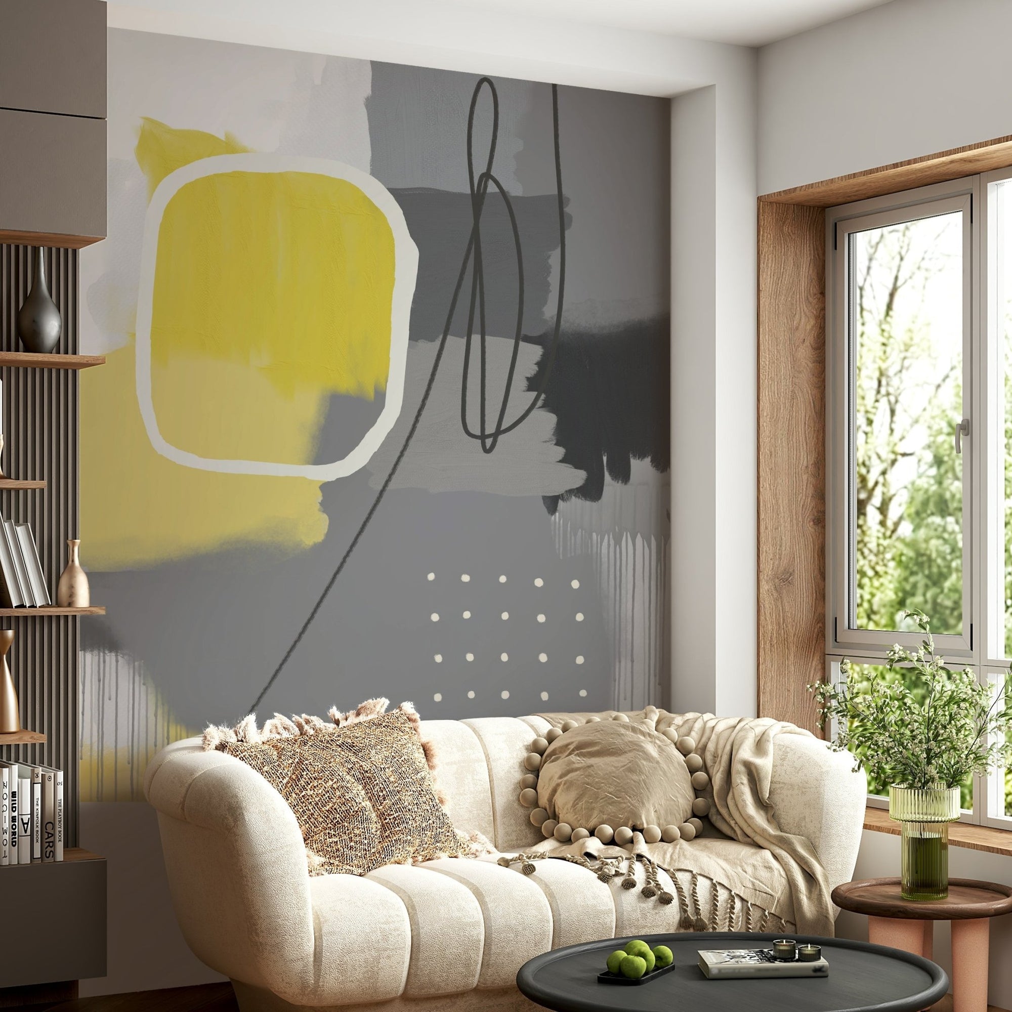 Urban Abstract Yellow Grey wall mural, GD2008