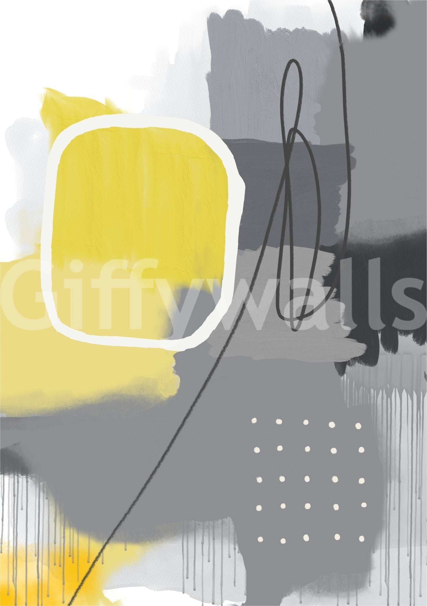 Yellow grey mural with city-inspired design

