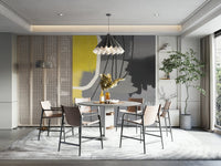 Geometric shapes mural in yellow and grey

