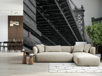 A peaceful geometric design mural on decorative wallpaper.