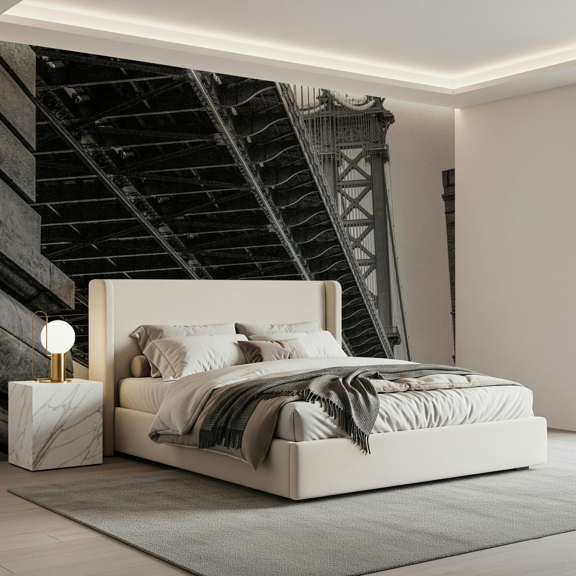 A contemplative geometric design wallpaper mural for a feature wall.