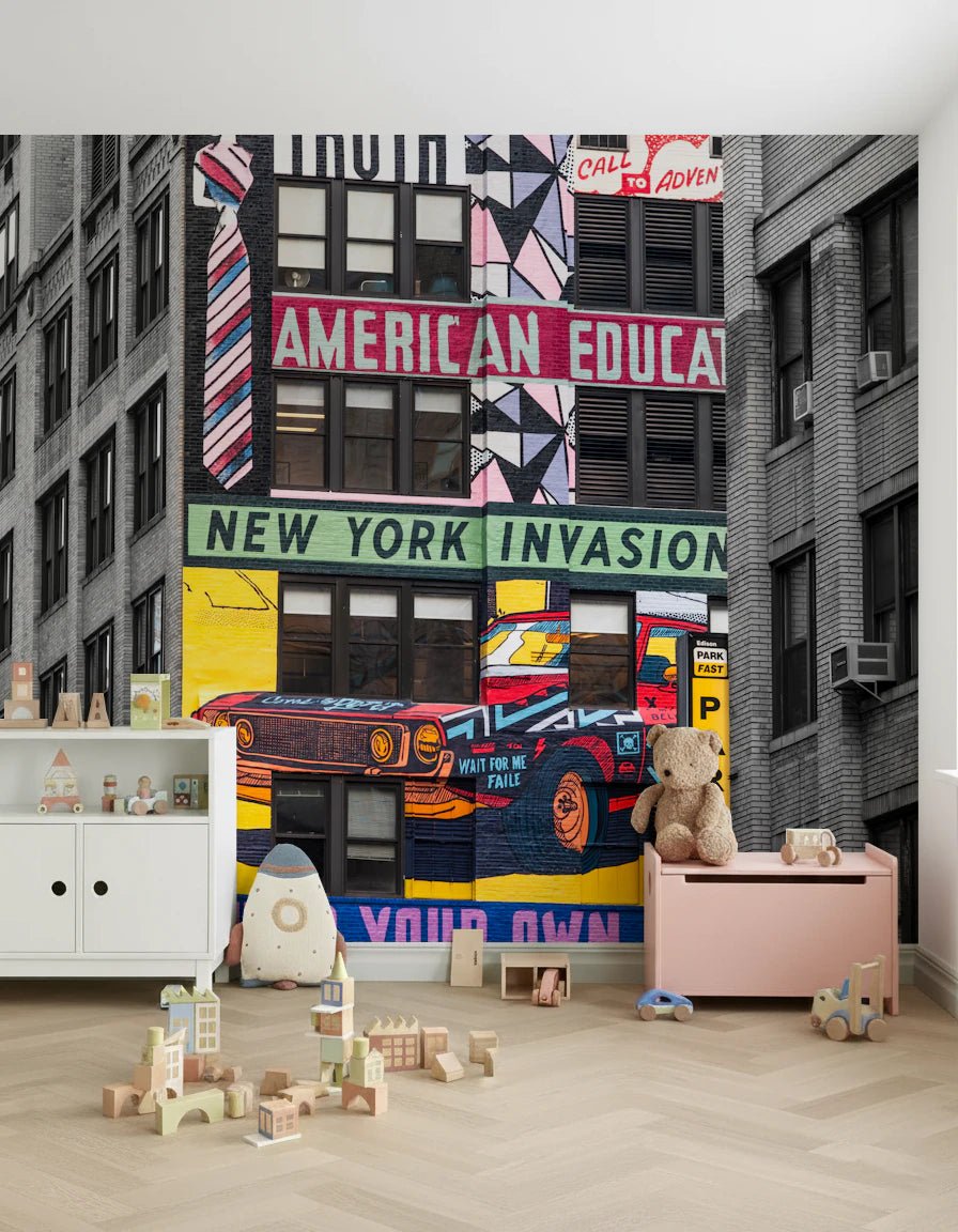 Urban Invasion mural graffiti style living room wall