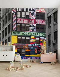 Urban Invasion mural graffiti style living room wall