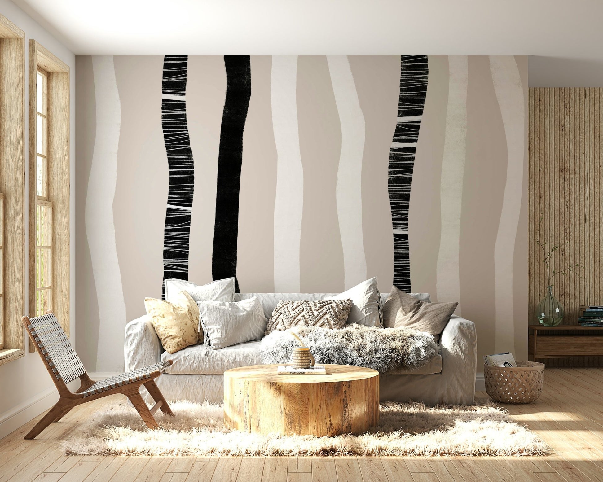 A serene birch tree pattern wall mural for your decor.

