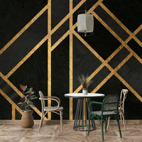 Sleek black wall mural with Deco pattern

