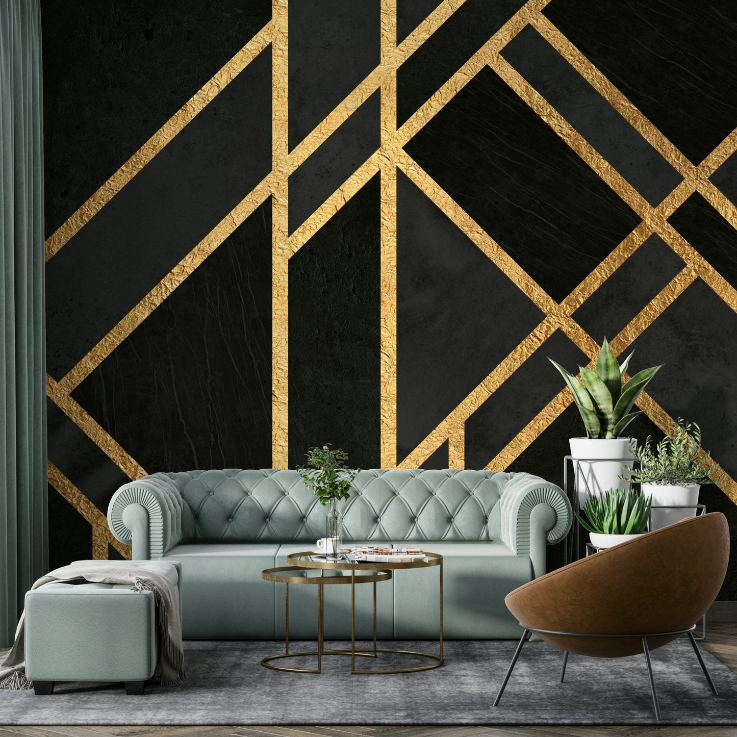 Geometric Art Deco mural in urban style

