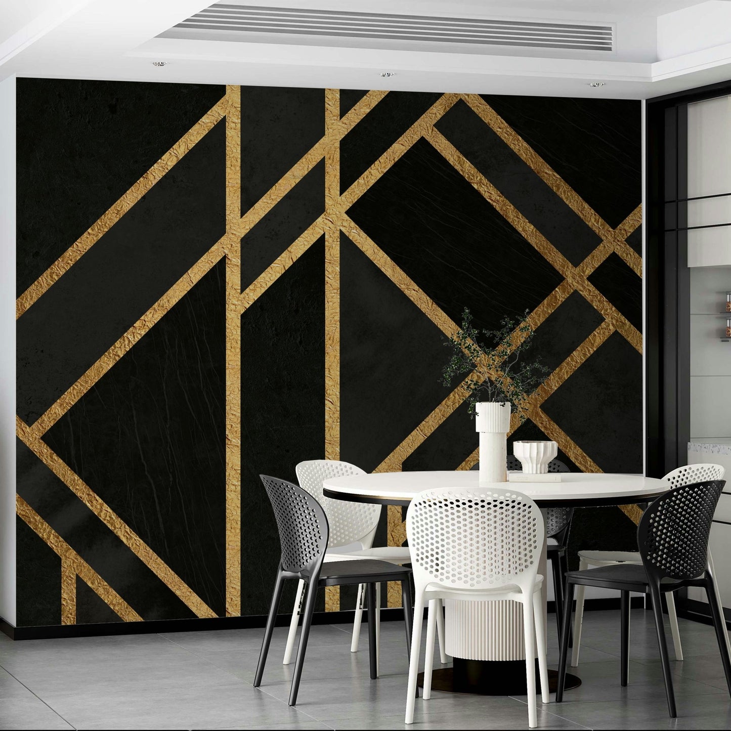 Black and grey urban Art Deco wall design

