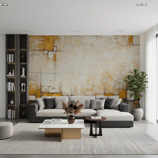 Geometric ochre blocks in Urban Blocks wall mural for a living room