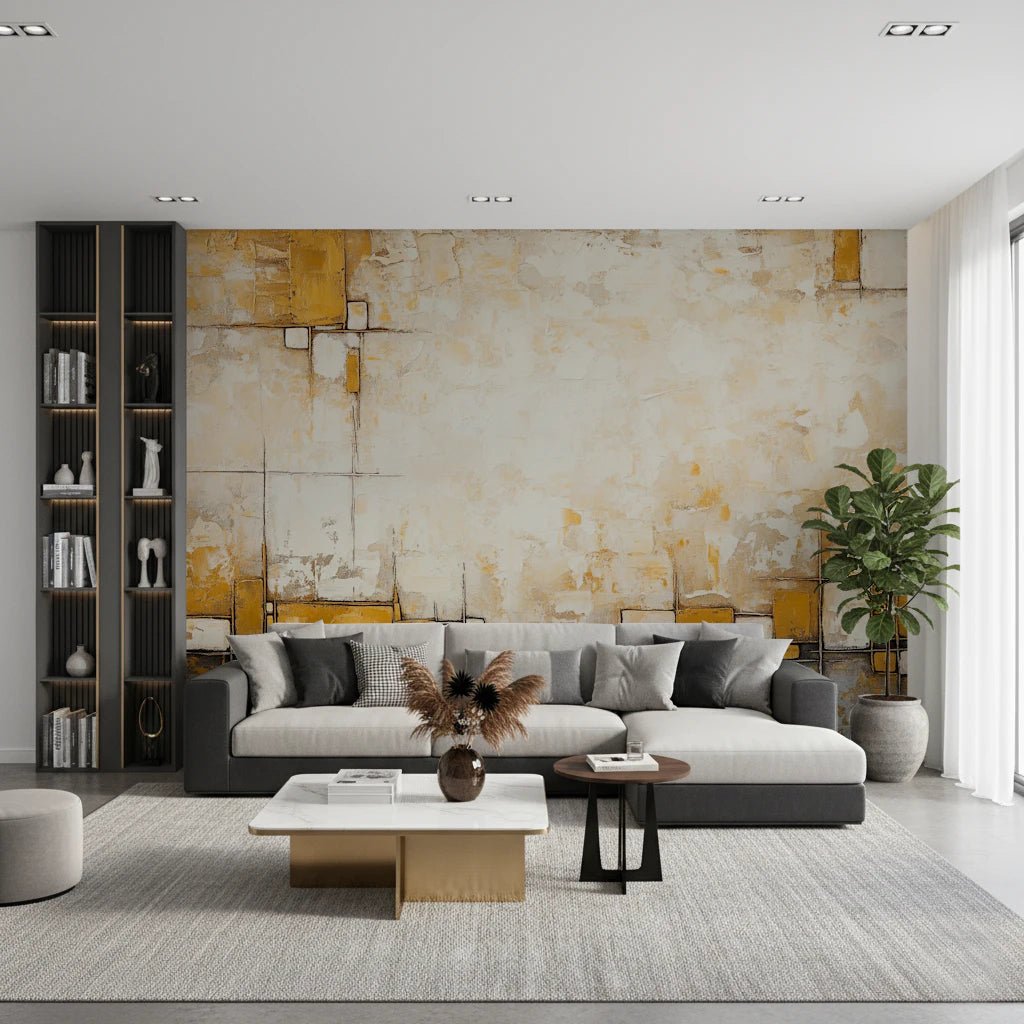 Geometric ochre blocks in Urban Blocks wall mural for a living room, GD8109