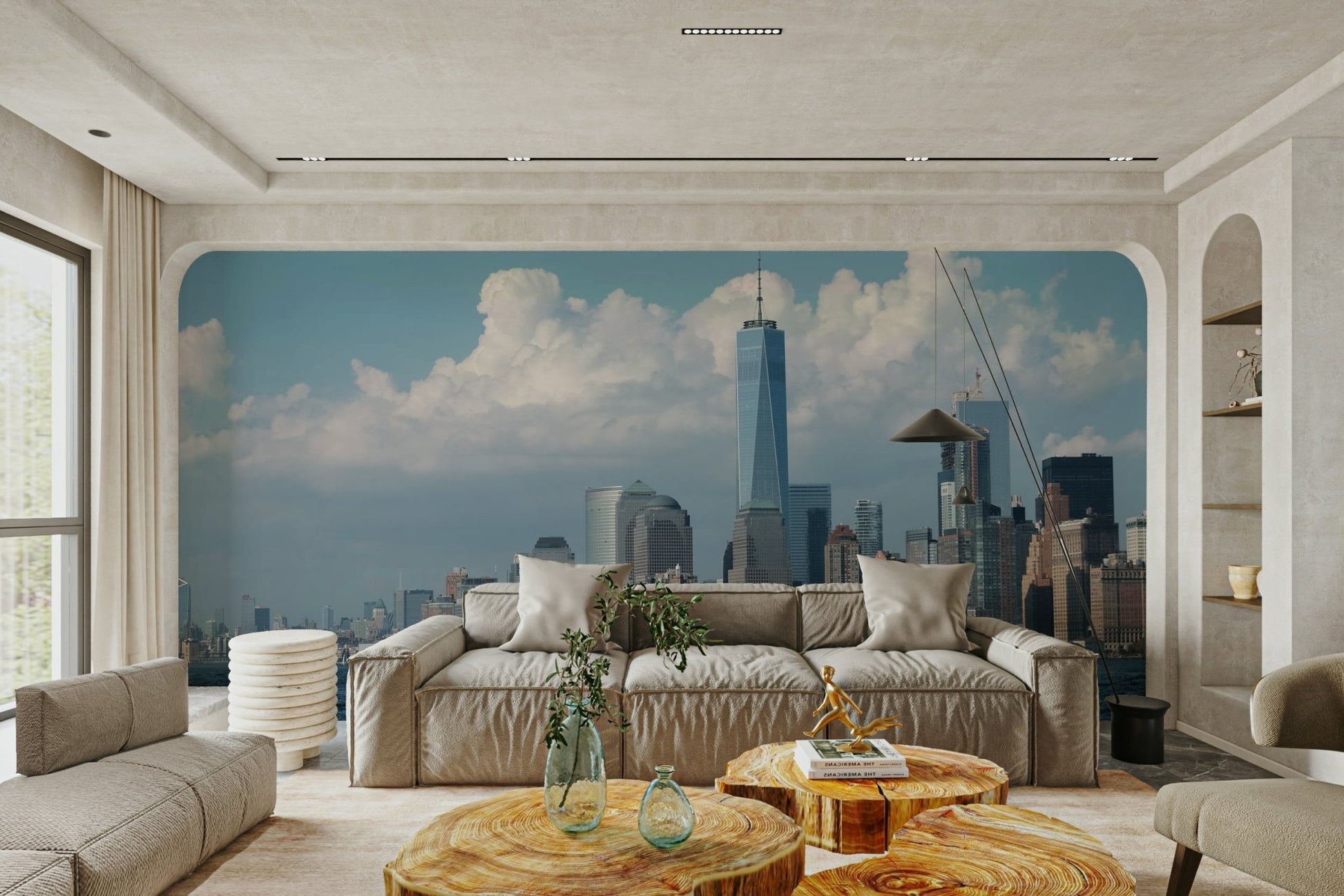 Peaceful city vista mural
