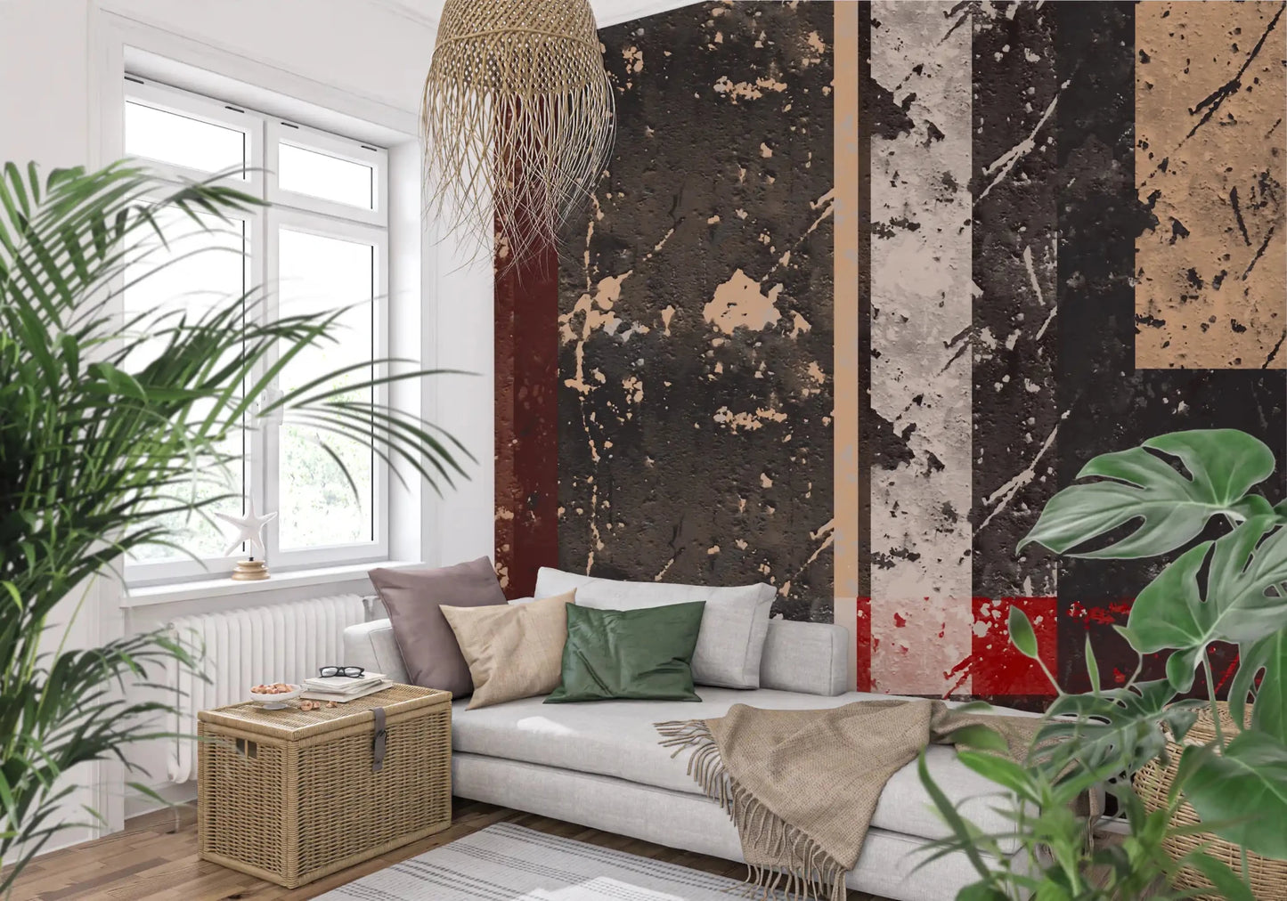 Living area showcasing the dark textured wall muralGD9519