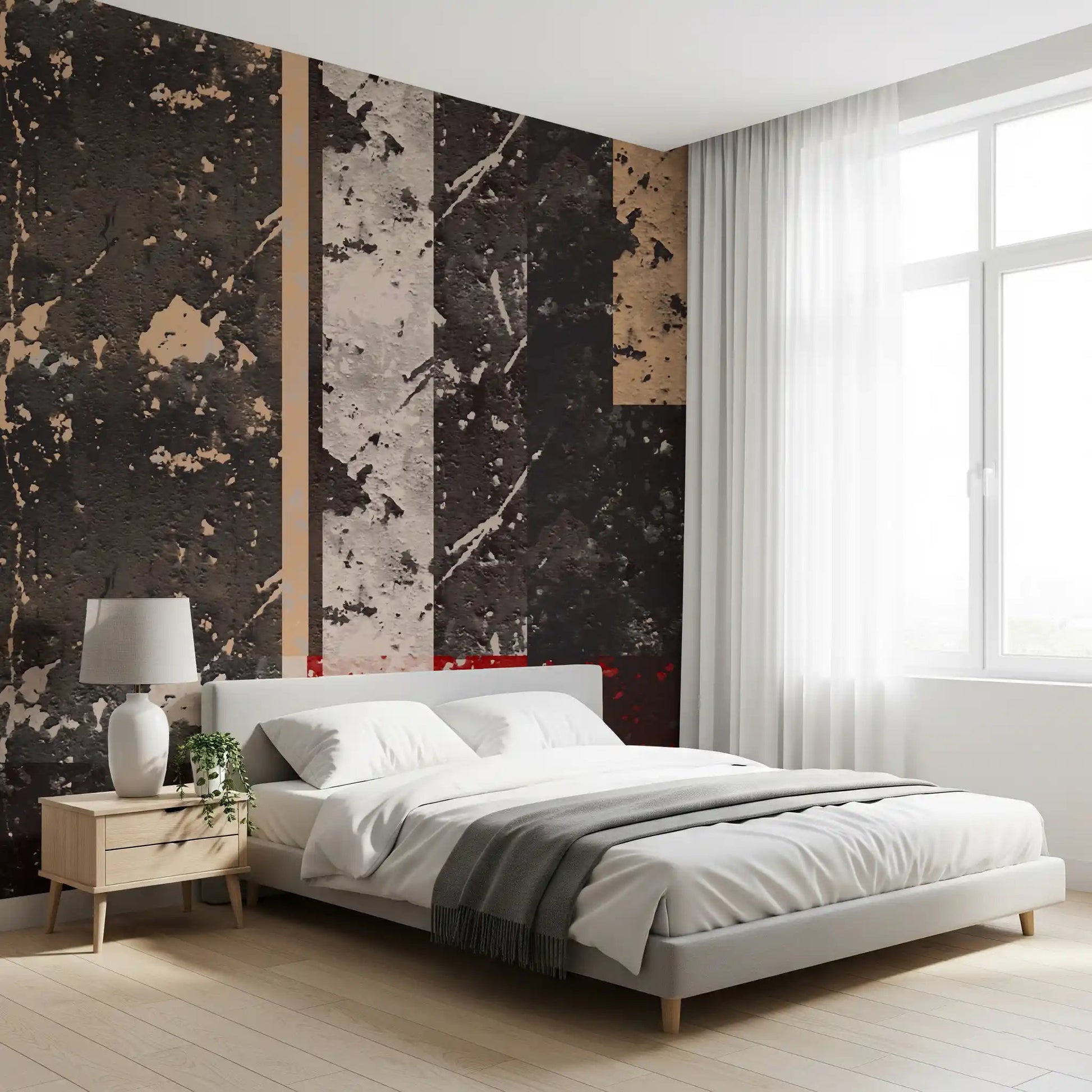 Bedroom styled with this industrial abstract wall muralGD9519