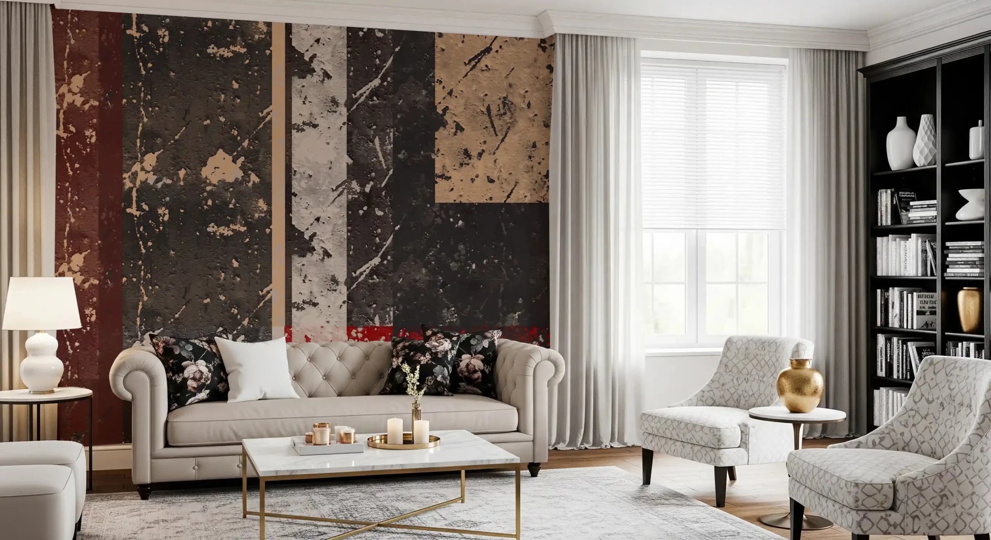 living room space featuring the abstract wall muralGD9519
