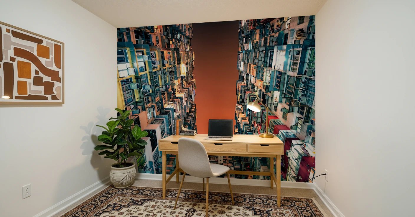 Urban Canyon Wall Mural showing dense apartment blocks with a sky view, GD8372