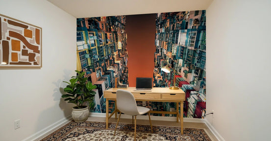 Urban Canyon Wall Mural showing dense apartment blocks with a sky view, GD8372
