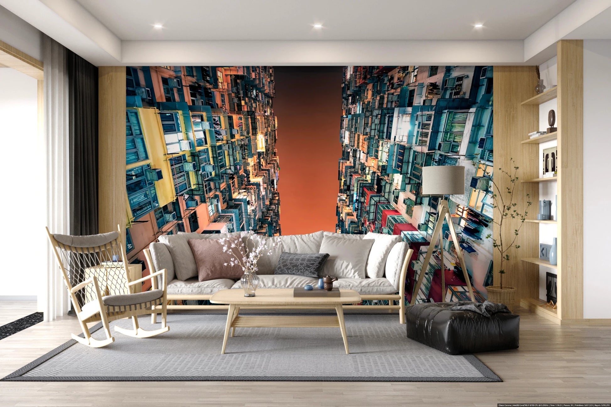 Vertical city architecture wallpaper for industrial style living rooms