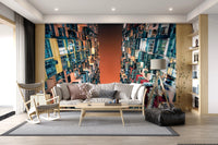 Vertical city architecture wallpaper for industrial style living rooms