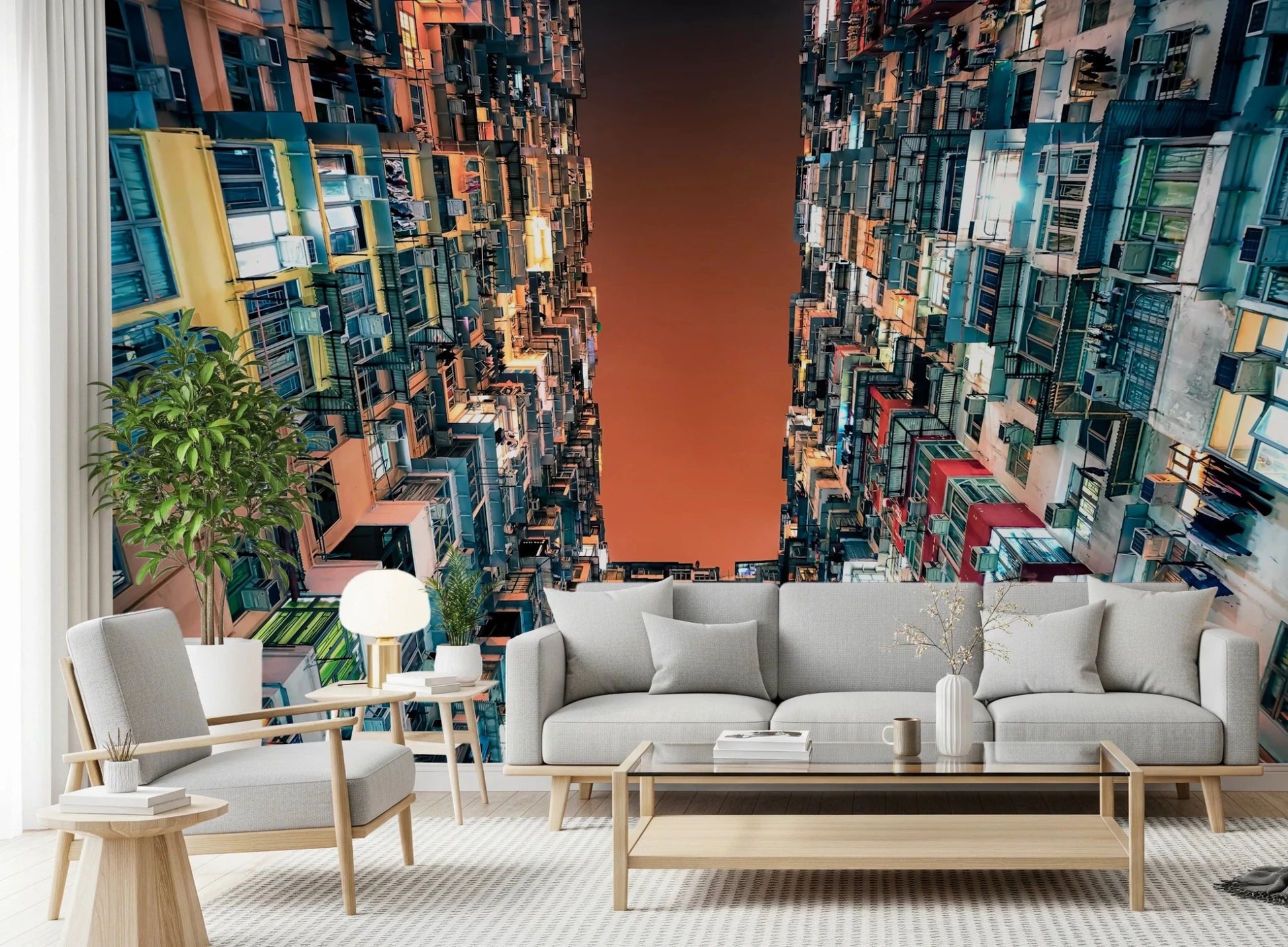 Urban Canyon Wall Mural for creating depth in a narrow hallway