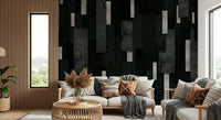 Urban Charcoal and Silver Layers Wall Mural in a luxury living room.