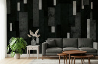 Metallic silver accents on the Urban Charcoal and Silver Layers Wall Mural.